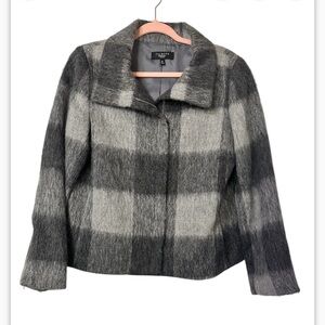 Talbots Grey Buffalo Plaid Wool Alpaca Blend Zip Up Jacket